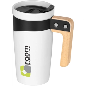 Mug céramique 475 ml avec poignée en bois naturel personnalisable