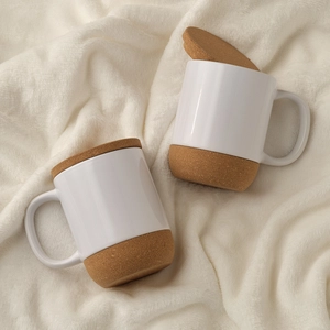 Mug en céramique 430 ml avec couvercle et dessous en liège personnalisable