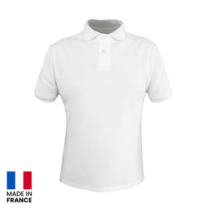 Polo homme blanc made in France 220gr/m2 2 boutons - teinté et tricoté en France personnalisable