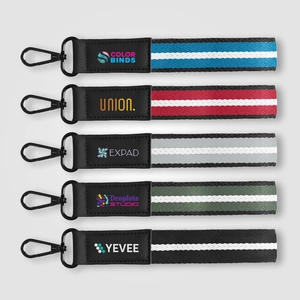 Porte-clés en rPET tissé motif chevron avec mousqueton à pression