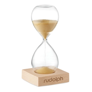 Sablier de 5 minutes en verre borosilicate avec base en bois de hêtre personnalisable