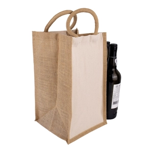 Sac cabas pour 4 bouteille en jute 100% naturelle personnalisable
