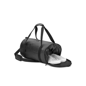 Sac de sport cylindrique en polyester recyclé haute densité 600D avec compartiment latéral pour les chaussures personnalisable