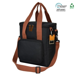 Sac isotherme en RPET avec ouvre bouteille en bois - en polyester recyclé personnalisable