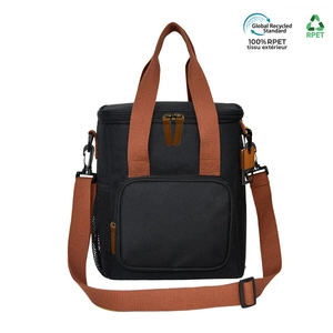 Sac isotherme en RPET avec ouvre bouteille en bois - en polyester recyclé personnalisable