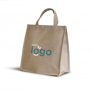 Sac isotherme format medium,  jute/coton, fermeture velcro personnalisable