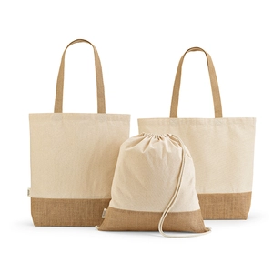 Sac shopping en coton reyclé et RPET avec fond en jute - Totebag 220g/m2 personnalisable