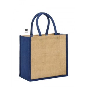 Sac shopping en jute naturel avec anses et soufflets de couleur assortie personnalisable