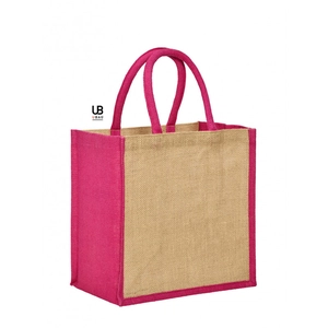 Sac shopping en jute naturel avec anses et soufflets de couleur assortie personnalisable