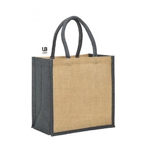 Sac shopping en jute naturel avec anses et soufflets de couleur assortie personnalisable