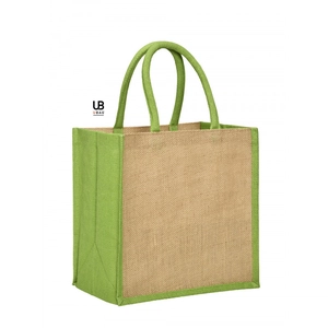 Sac shopping en jute naturel avec anses et soufflets de couleur assortie personnalisable