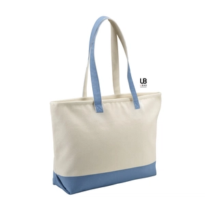 Sac shopping zippé bicolore 100% canvas coton 630grs personnalisable