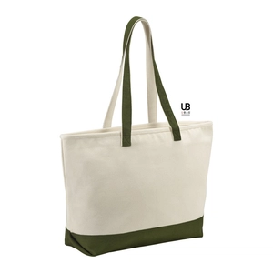 Sac shopping zippé bicolore 100% canvas coton 630grs personnalisable