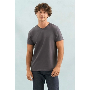 T-shirt col V, 100 % coton semi-peigné ringspun personnalisable