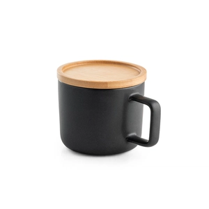 Tasse en céramique 230 ml avec couvercle et base en bambou personnalisable