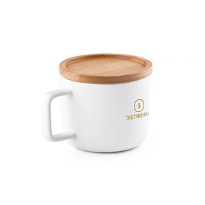 Tasse en céramique 230 ml avec couvercle et base en bambou personnalisable