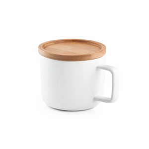 Tasse en céramique 230 ml avec couvercle et base en bambou personnalisable