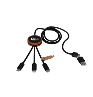 Câble 3 en 1, 1m, double entrée USB & USB C et logo lumineux personnalisable