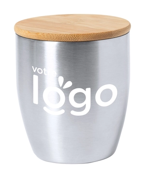 Mug double paroi en inox avec couvercle bambou - 280ml personnalisable