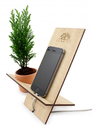 Support téléphone en bois avec plante personnalisable