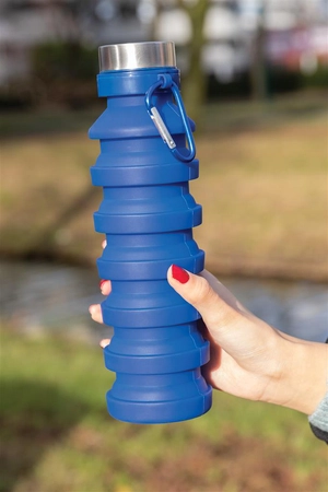 Bouteille pliable en silicone 550 ml, étanche avec couvercle personnalisable