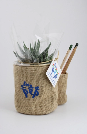 Pots à crayons avec plante en jute personnalisable