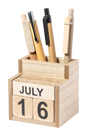 Porte stylo avec calendrier perpétuel en bois personnalisable