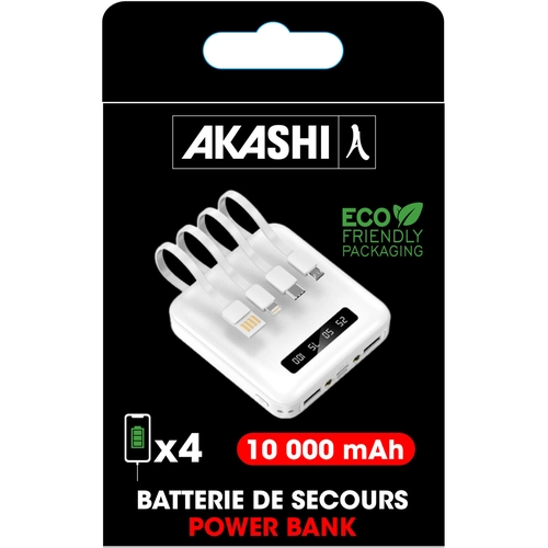 image du produit Batterie de secours avec 4 câbles - 10000 mAh