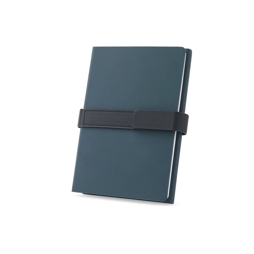 image du produit Bloc-notes A5 en PU (50% recyclé) avec deux blocs : pages lignées et pages non lignées