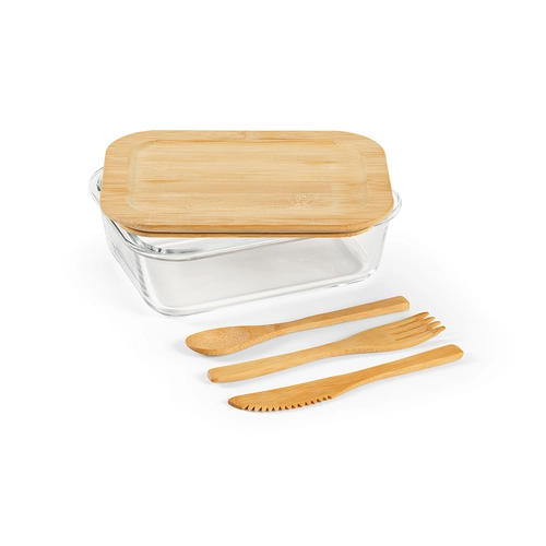 image du produit Boîte à déjeuner 1090 ml en verre avec couvercle bambou - Lunchbox avec couverts