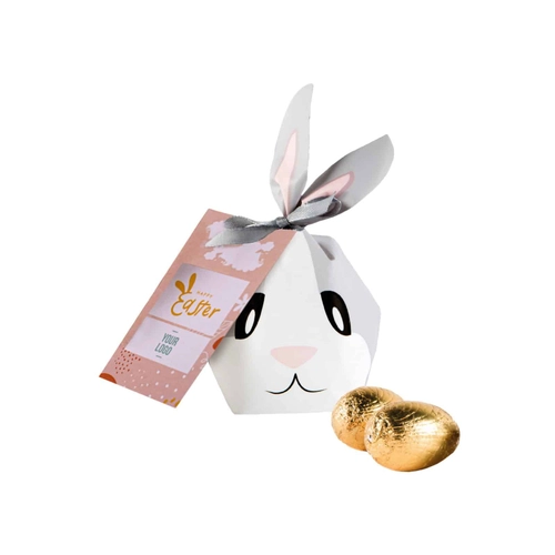 image du produit Boîte en forme de lapin personnalisable avec 5 œufs en chocolats