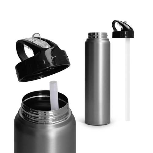 image du produit Bouteille 1l inox avec paille - Gourde simple paroi