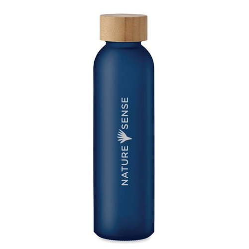 image du produit Bouteille en verre avec finition givrée et couvercle en bambou
