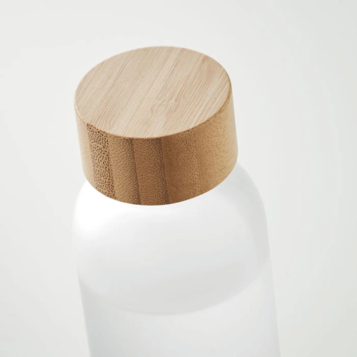image du produit Bouteille en verre avec finition givrée et couvercle en bambou