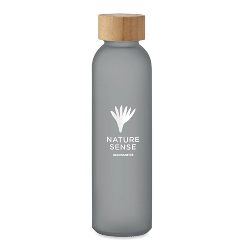 image du produit Bouteille en verre avec finition givrée et couvercle en bambou