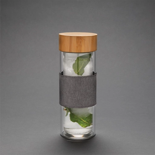 image du produit Bouteille en verre borosilicate 360 ml avec couvercle bambou