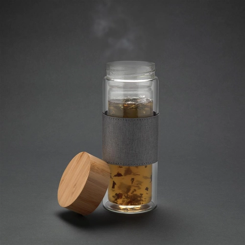 image du produit Bouteille en verre borosilicate 360 ml avec couvercle bambou