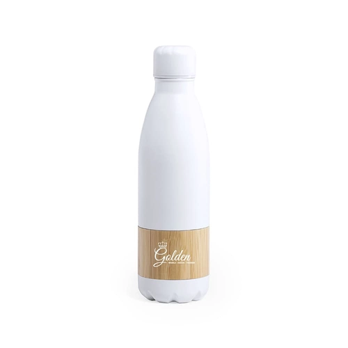 image du produit Bouteille métal blanc 750ml avec une bande en bambou