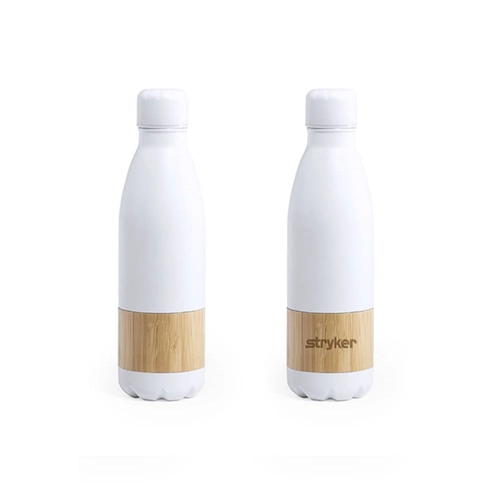 image du produit Bouteille métal blanc 750ml avec une bande en bambou