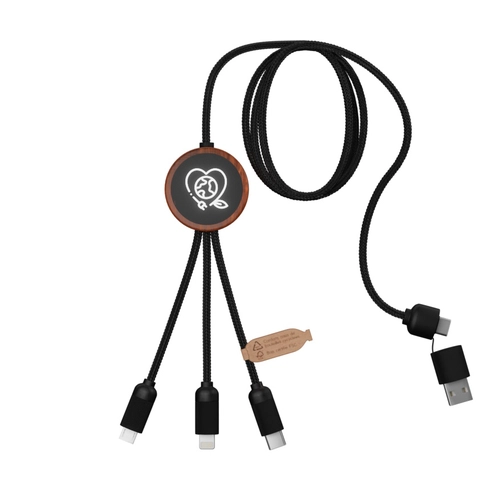 image du produit Câble 3 en 1, 1m, double entrée USB & USB C et logo lumineux