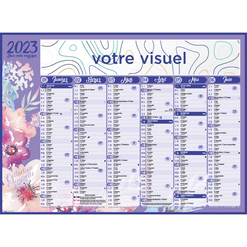 image du produit Calendrier bancaire 2025  AQUARELLE - format 27 x 21 cm - 6 mois par face