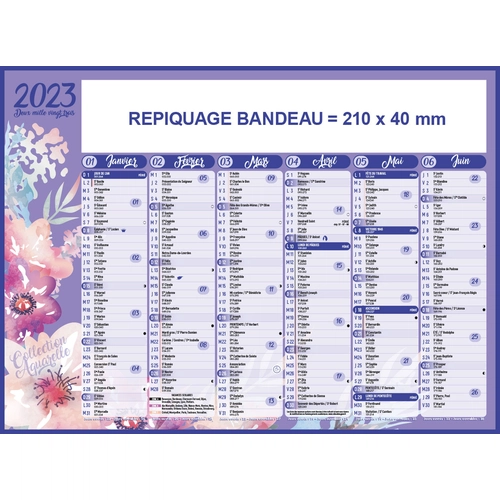 image du produit Calendrier bancaire 2025  AQUARELLE - format 27 x 21 cm - 6 mois par face