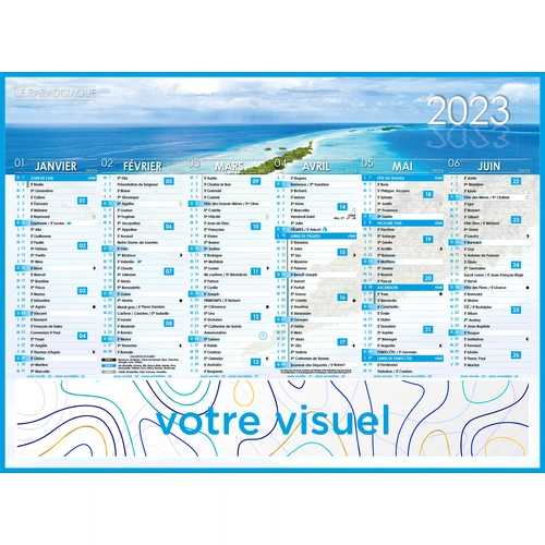 image du produit Calendrier bancaire 2025  ILES DE PARADIS format 55 x 40 cm - 6 mois par face