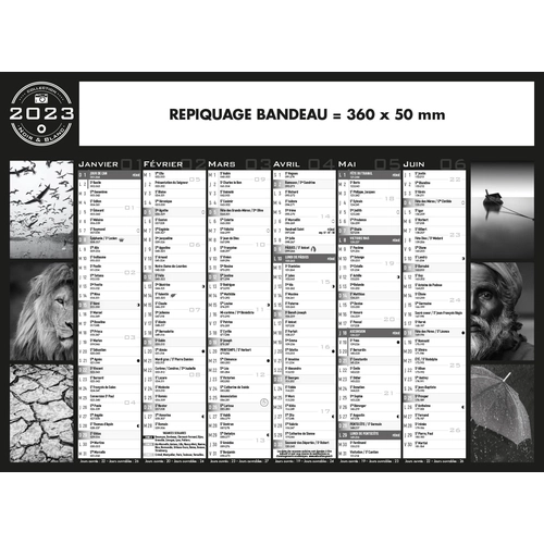 image du produit Calendrier bancaire 2025  NOIR & BLANC format 43 x 33 cm - 6 mois par face