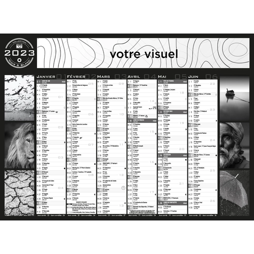 image du produit Calendrier bancaire 2025  NOIR & BLANC format 55 x 40 cm - 6 mois par face