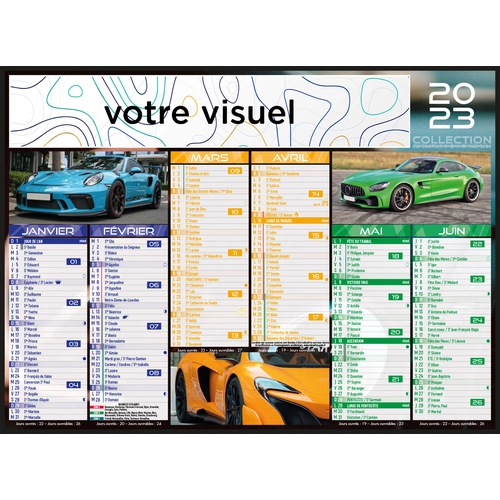 image du produit Calendrier bancaire 2025  VOITURE DE SPORT - format 27 x 21 cm - 6 mois par face