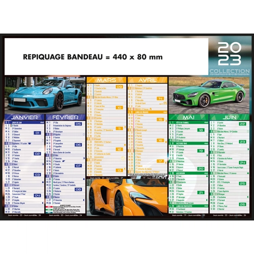 image du produit Calendrier bancaire 2025  VOITURE DE SPORT - format 55 x 40 cm - 6 mois par face