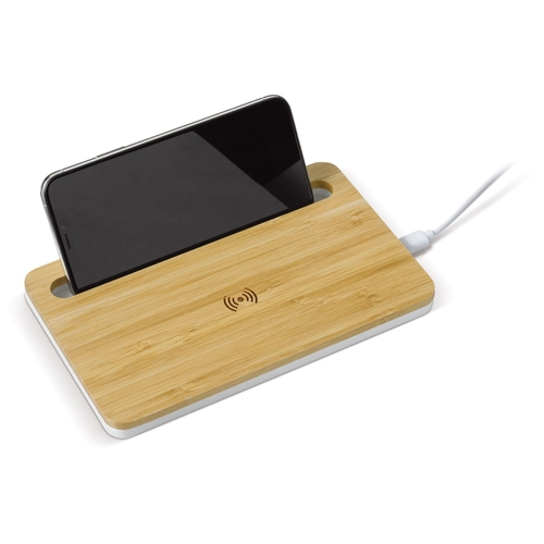 image du produit Chargeur à induction 5W en bambou avec support téléphone