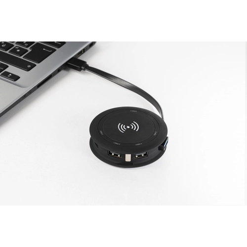 image du produit Chargeur à induction avec hub 4 ports USB 2.0, logo lumineux