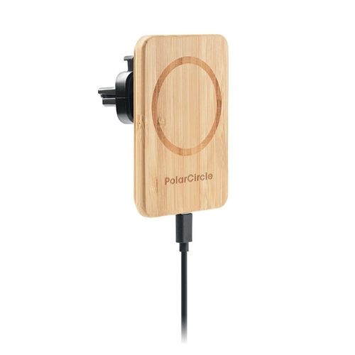 image du produit Chargeur sans fil en bambou 15W avec support téléphone pour voiture